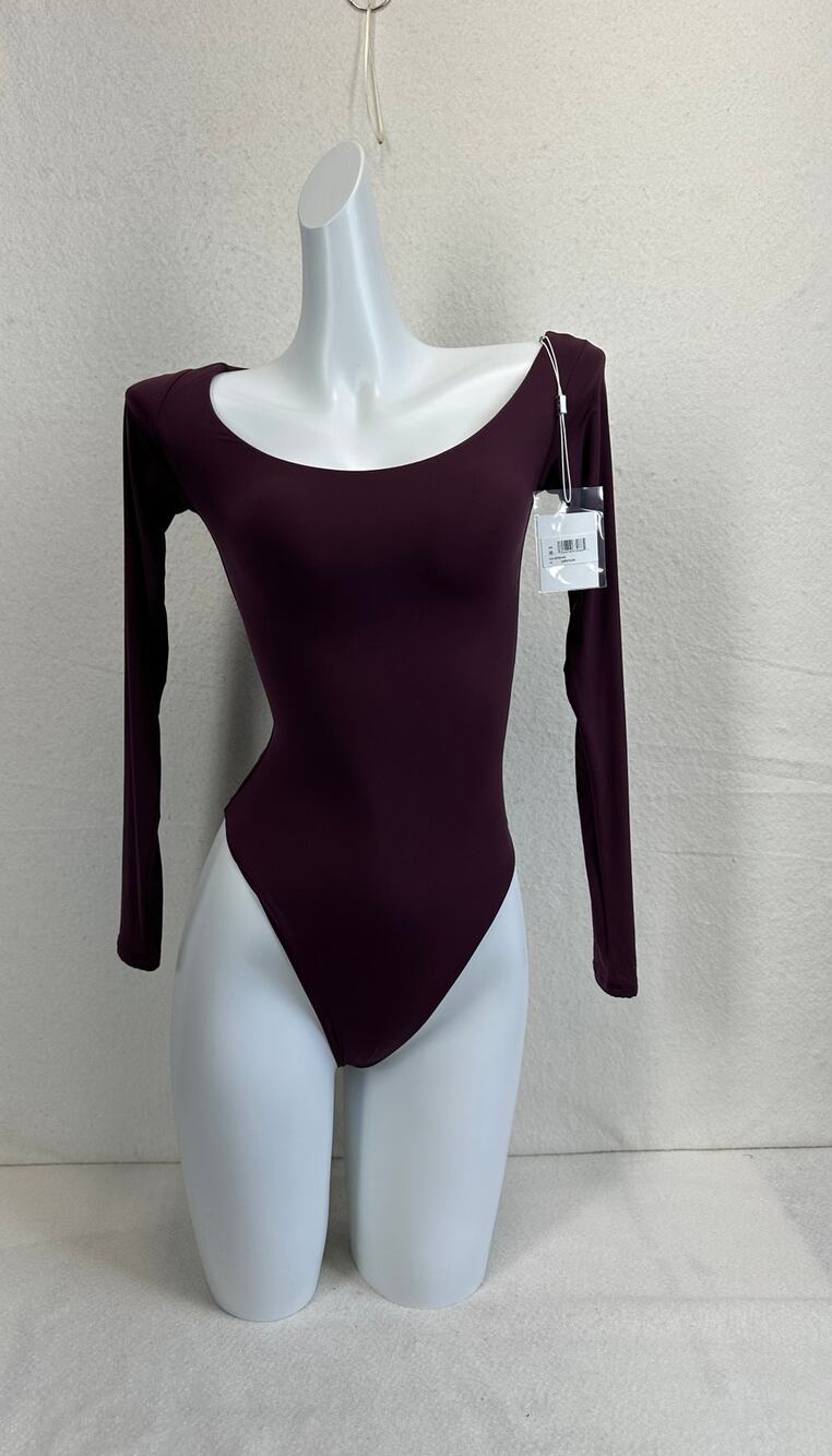 Naked Wardrobe Nylon & Spandex Long Sleeve Thong Bodysuit SZ XS NWT